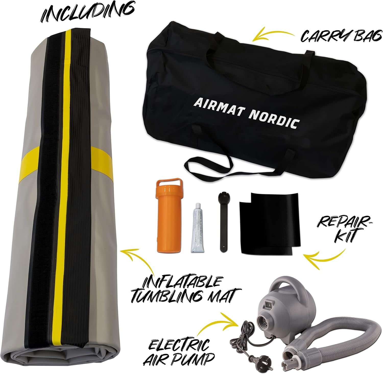 Inflatable Carbon Air Tumble Track with Electric Pump - Available in 10Ft, 13Ft, 16Ft, 20Ft, and 26Ft - Ideal for Gymnastics, Cheerleading, and Tumbling at Home