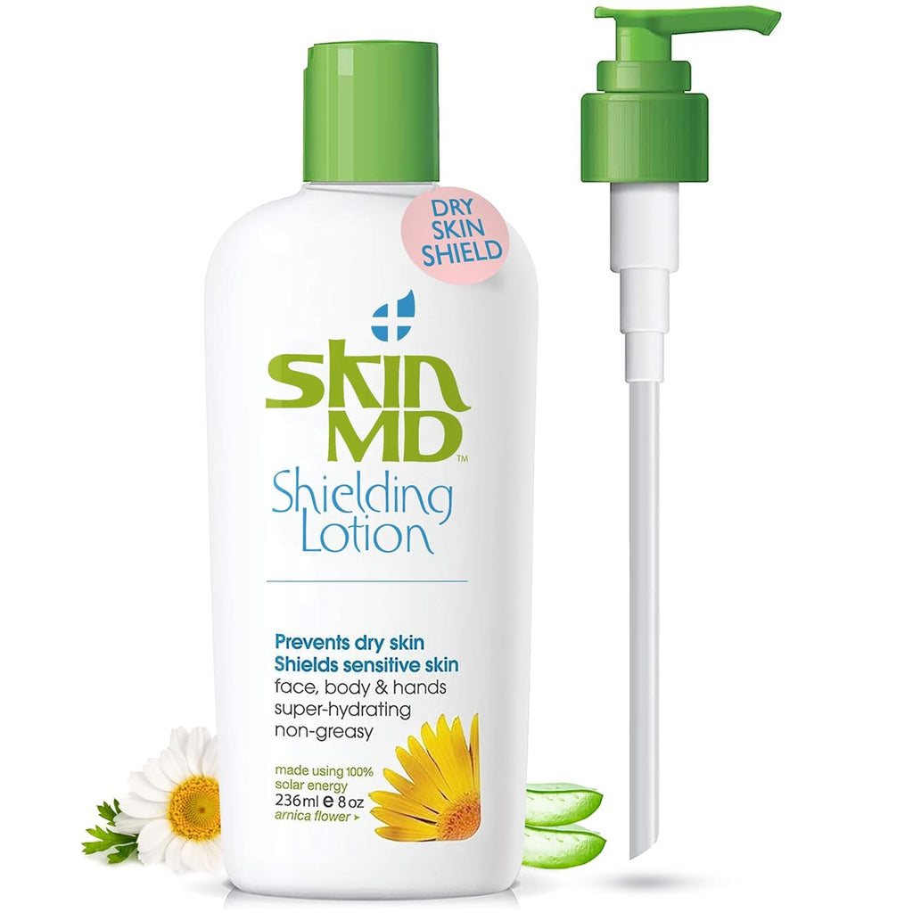 Skin MD Shielding Lotion - Hydrating Body Lotion for Sensitive Skin with Dispenser | Non-Greasy, Fast-Absorbing Moisturizer with Plant-Based Ingredients for Eczema & Psoriasis Relief - 8 oz Pump