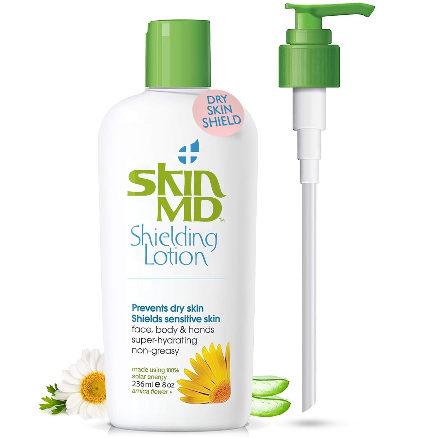 Skin MD Shielding Lotion - Hydrating Body Lotion for Sensitive Skin with Dispenser | Non-Greasy, Fast-Absorbing Moisturizer with Plant-Based Ingredients for Eczema & Psoriasis Relief - 8 oz Pump