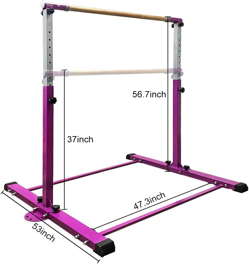 Adjustable Gymnastics Training Bar for Children Ages 3-15 with Ring - Sturdy Steel Design, Anti-Slip Features, Easy Assembly, Height Adjustable from 3' to 5