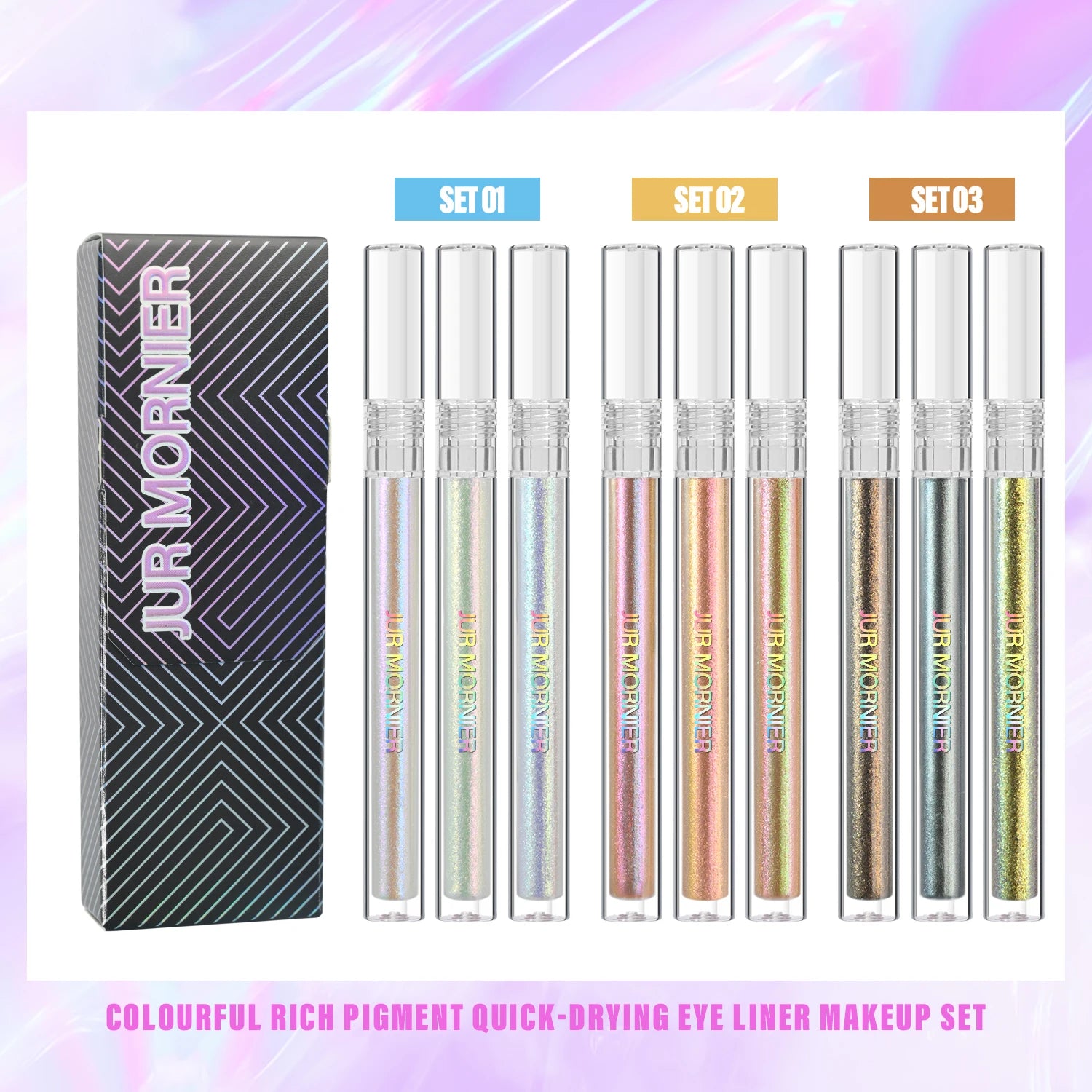 JUR MORNIER 3-Piece Duochrome Liquid Eyeshadow Set - High Pigment, Waterproof, Multi-Use Eyeliner, Highlighter, and Eye Shadow Glitter