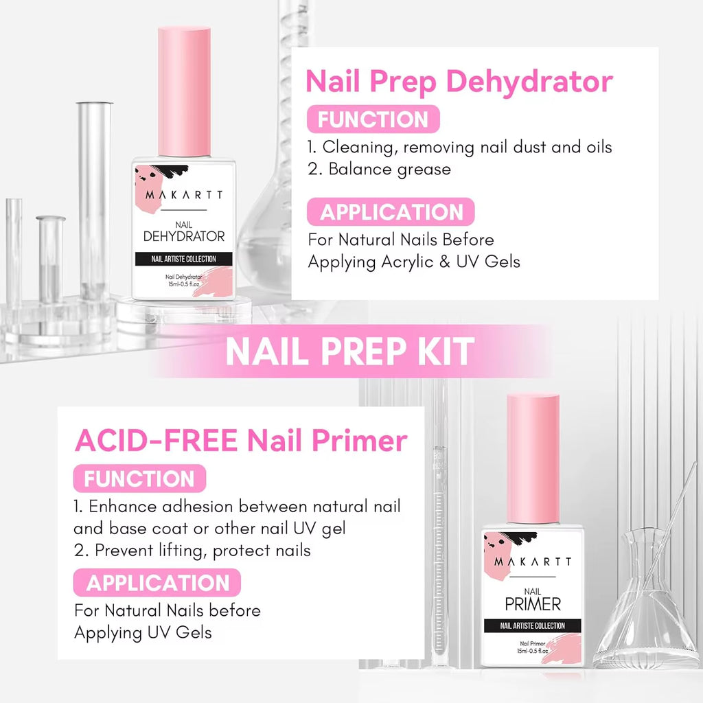 2-Pack Acid-Free Natural Nail Prep Dehydrator and Bond Primer by Makartt, 15ml Gel Nail Polish Supplies