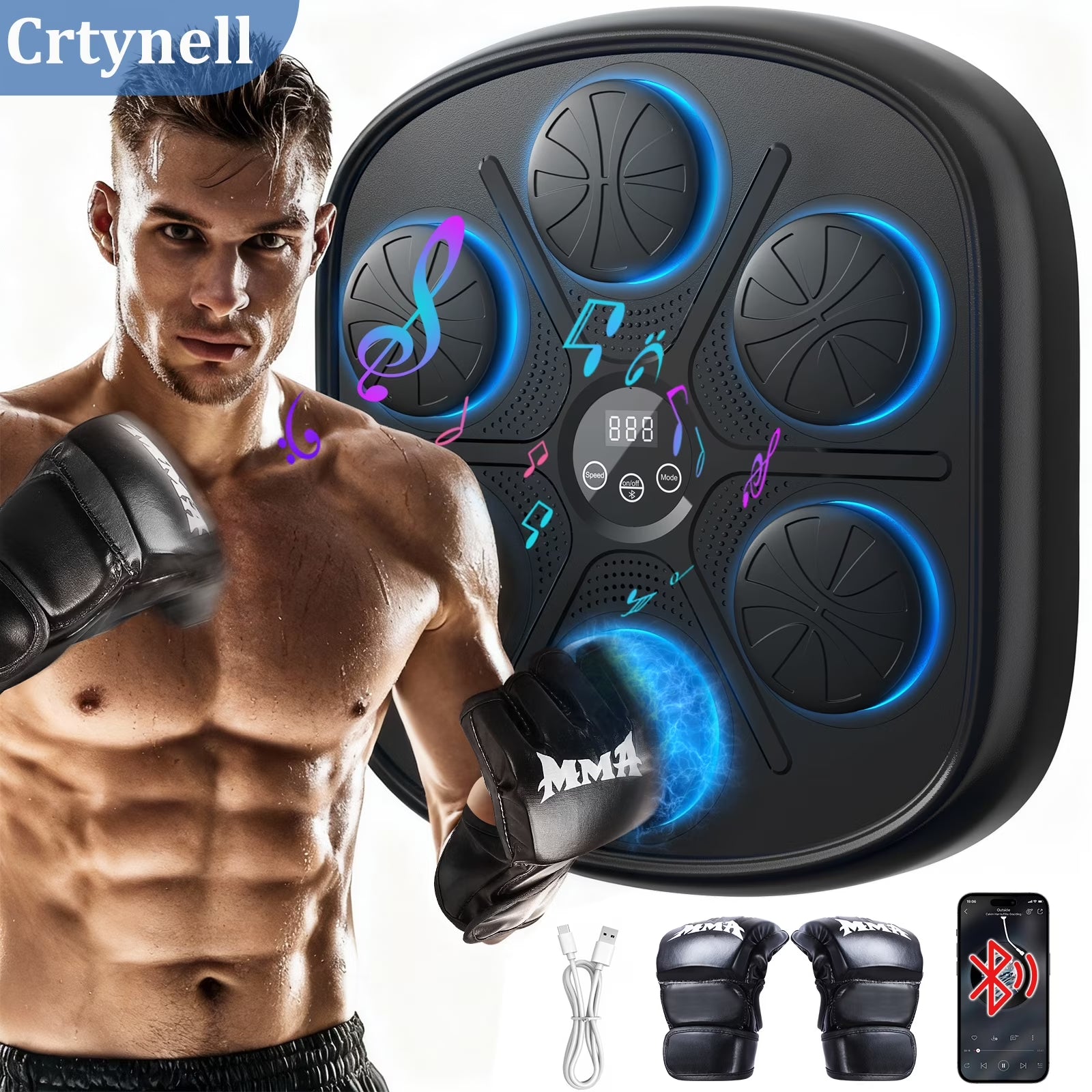 Advanced Adult Smart Music Boxing Machine with Display, Wall-Mounted Fitness Equipment and Boxing Gloves for Home and Gym (Black)
