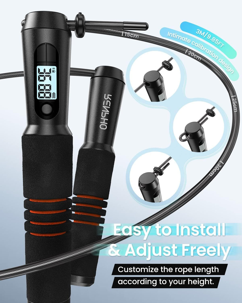 Smart Jump Rope with App-Based Data Tracking and Analysis, Tangle-Free Design, Adjustable for All Users, Perfect for Crossfit, Gym, and MMA Training