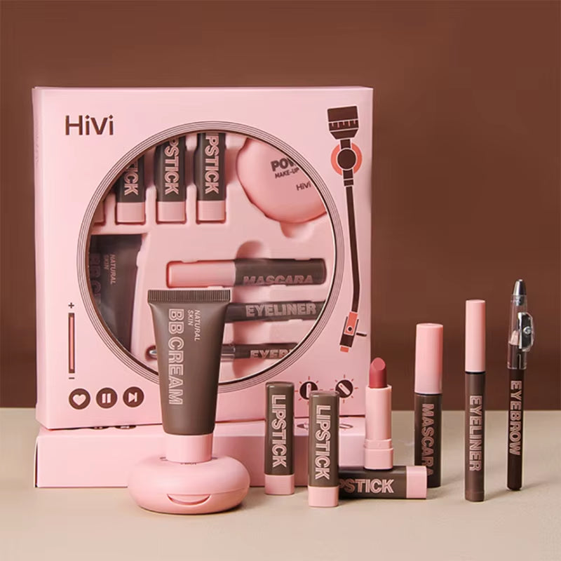 Women's Christmas Makeup Collection: 9 Lipsticks, Pressed Powder, BB Cream, Eyebrow Pencil, Mascara, and Eyeliner Set for Women and Girls