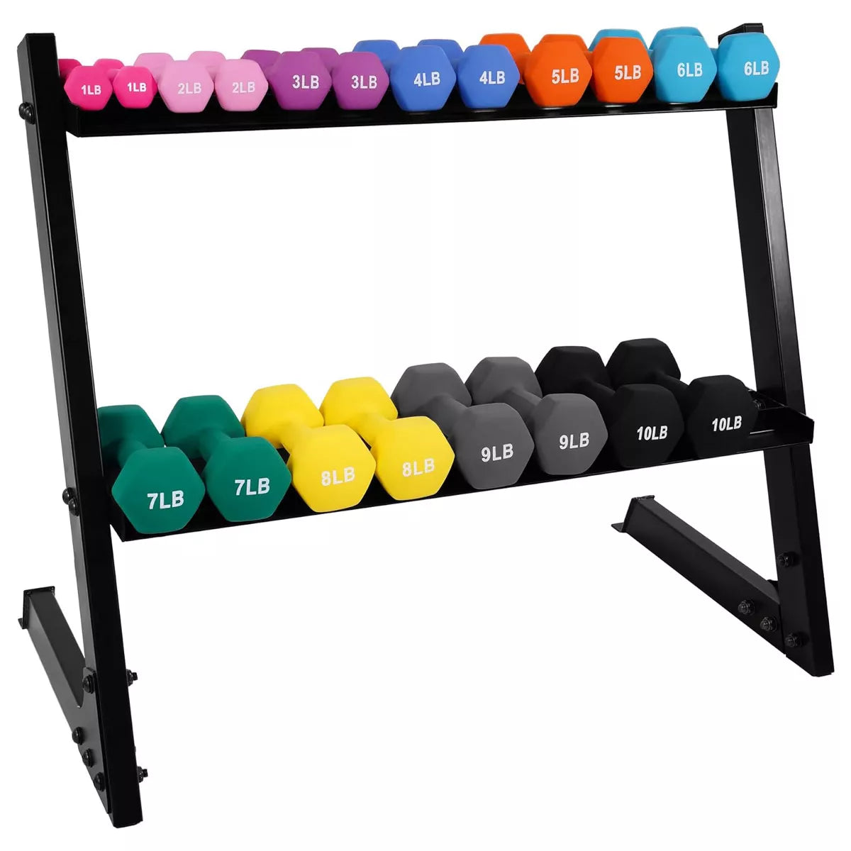 BalanceFrom 110-Pound Neoprene Coated Cast Iron Dumbbell Set with Stand, Includes 10 Pairs of Weights Ranging from 1 to 10 Pounds, Black
