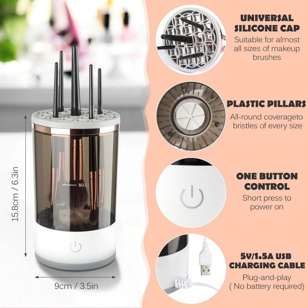 Portable Electric Makeup Brush Cleaner with USB Connectivity and Rubber Brush Collar