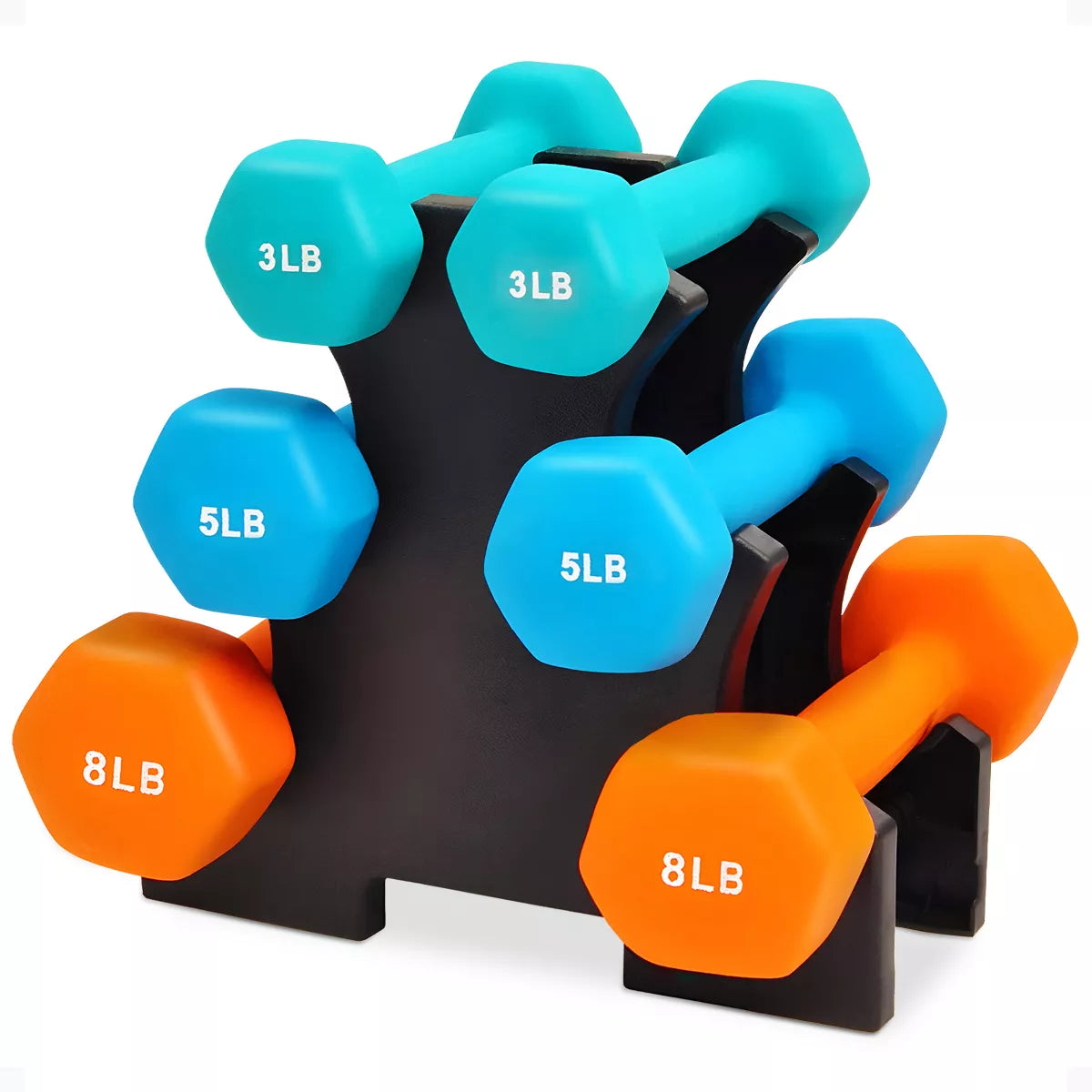 BalanceFrom 110-Pound Neoprene Coated Cast Iron Dumbbell Set with Stand, Includes 10 Pairs of Weights Ranging from 1 to 10 Pounds, Black