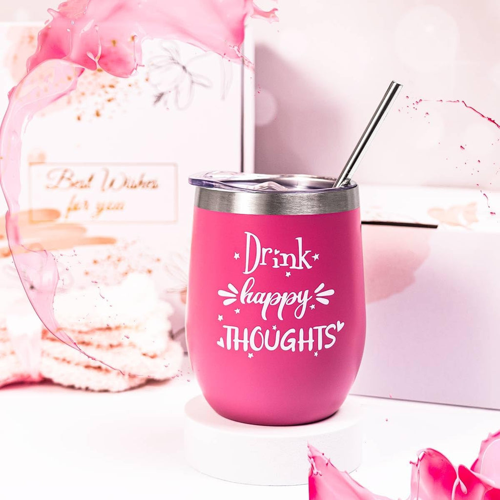 Elegant Spa Gift Basket for Women - Ideal Birthday Present for Wife, Mother, Sister, Girlfriend, Daughter, or Best Friend - Includes Wine Tumbler and Spa Bath Set (Pink)