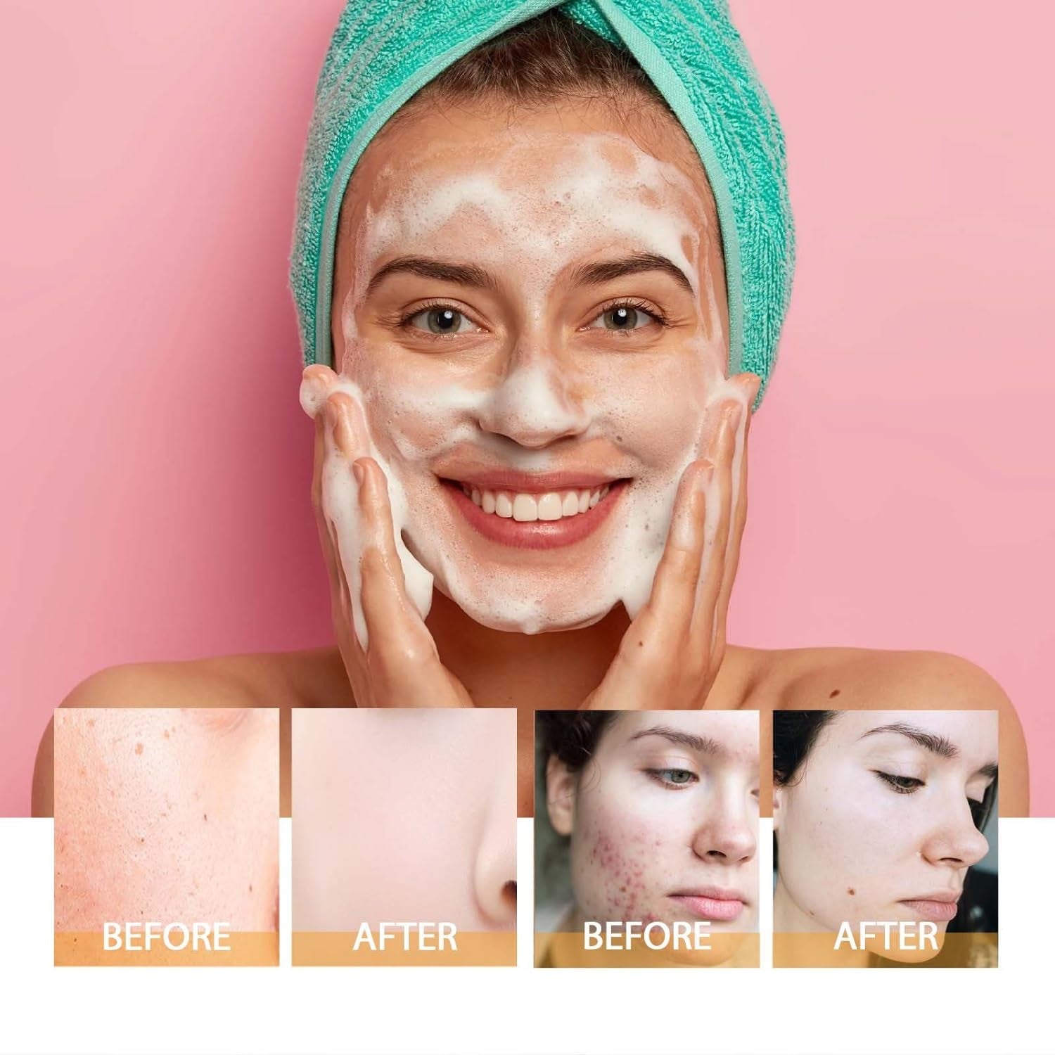 Turmeric Foaming Facial Cleanser Set - Deep Cleansing and Brightening Face Wash with Brush (100ml)