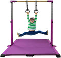 Adjustable Gymnastics Training Bar for Children Ages 3-15 with Ring - Sturdy Steel Design, Anti-Slip Features, Easy Assembly, Height Adjustable from 3' to 5