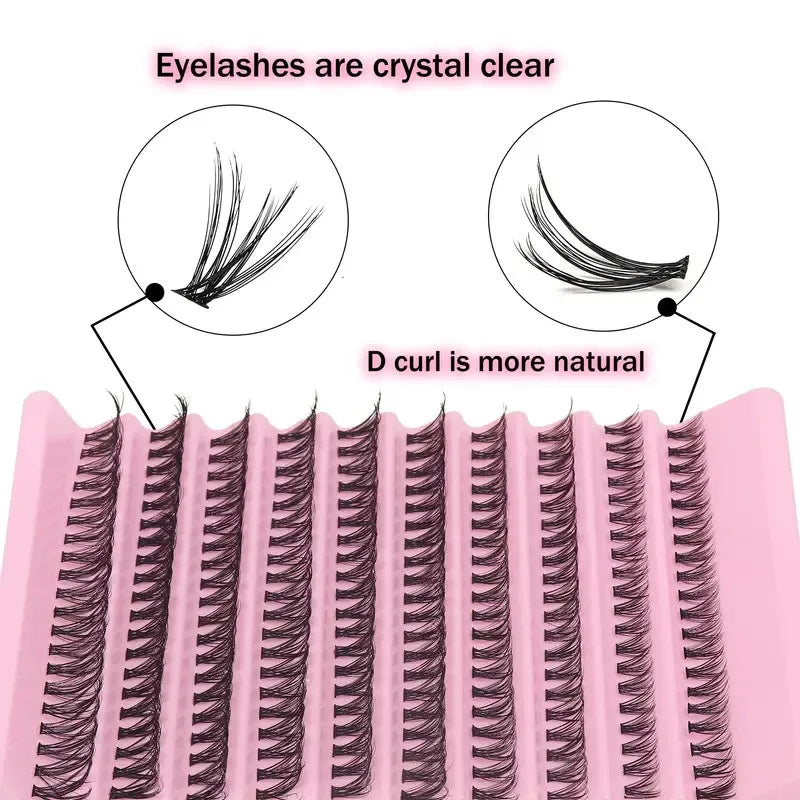 200 PCS Eyelash Cluster Extension Kit with Bond and Seal Makeup Tools for DIY Lash Application