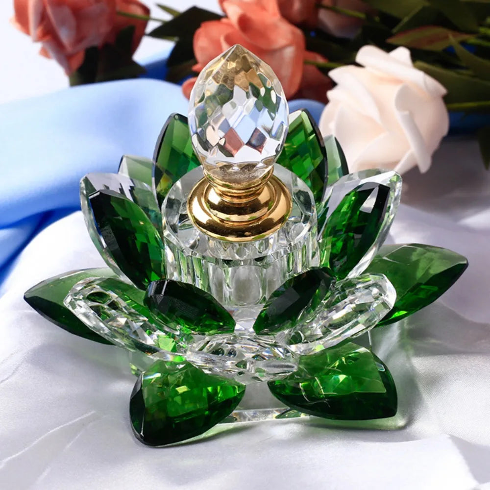 Elegant Green Crystal Perfume Bottles - 5ml Lotus Flower Figurines for Women, Ideal for Home Decor and Gifting