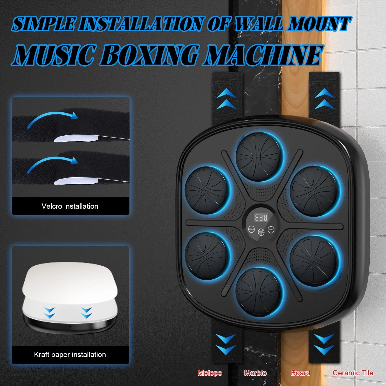 Advanced Adult Smart Music Boxing Machine with Display, Wall-Mounted Fitness Equipment and Boxing Gloves for Home and Gym (Black)