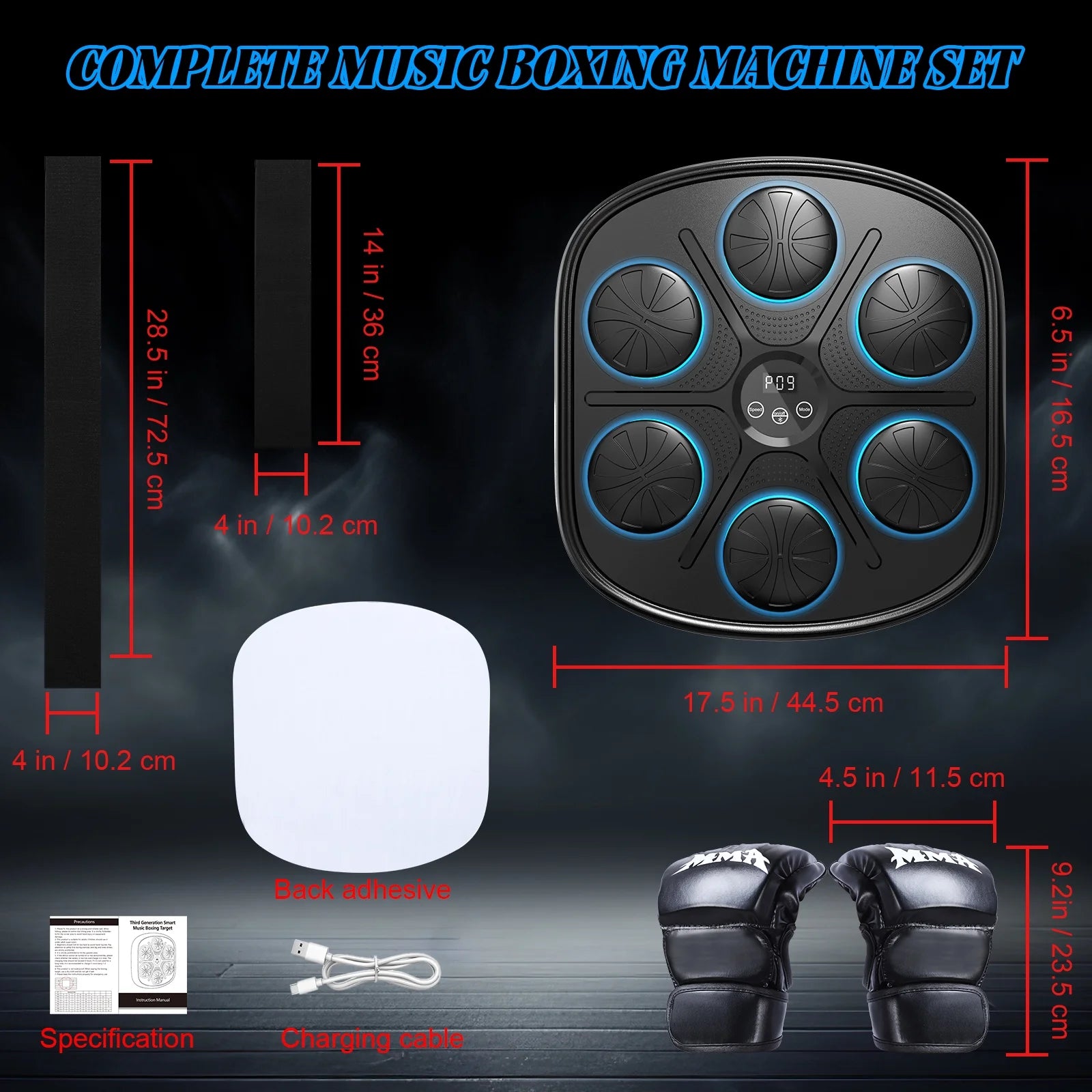 Advanced Adult Smart Music Boxing Machine with Display, Wall-Mounted Fitness Equipment and Boxing Gloves for Home and Gym (Black)