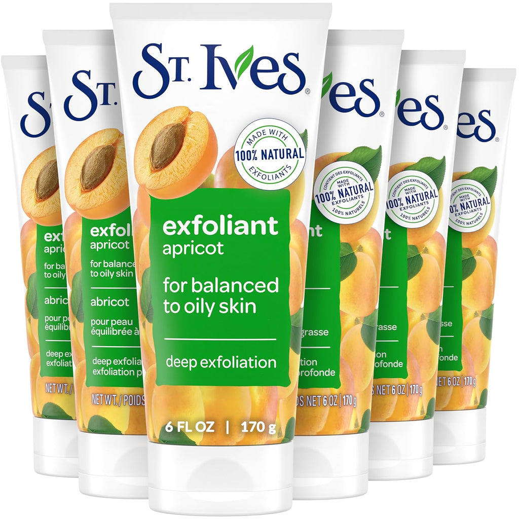Apricot Face Scrub for Deep Exfoliation and Radiant Skin, Oil-Free Formula with 100% Natural Exfoliants, 6 Oz, Pack of 6