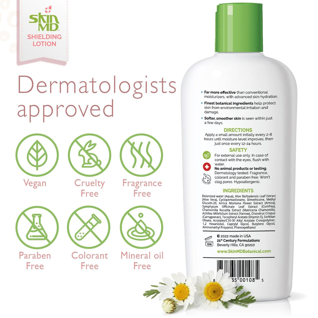 Skin MD Shielding Lotion - Hydrating Body Lotion for Sensitive Skin with Dispenser | Non-Greasy, Fast-Absorbing Moisturizer with Plant-Based Ingredients for Eczema & Psoriasis Relief - 8 oz Pump