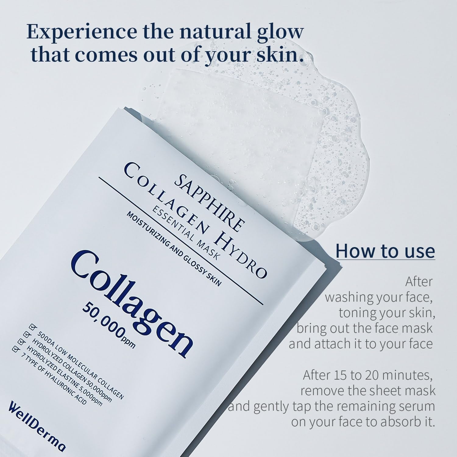Sapphire Collagen Hydro Essential Mask – 10-Count Moisturizing and Soothing Sheet Mask with Collagen and Ceramide, 1.01 Fl. Oz (30 mL) Each