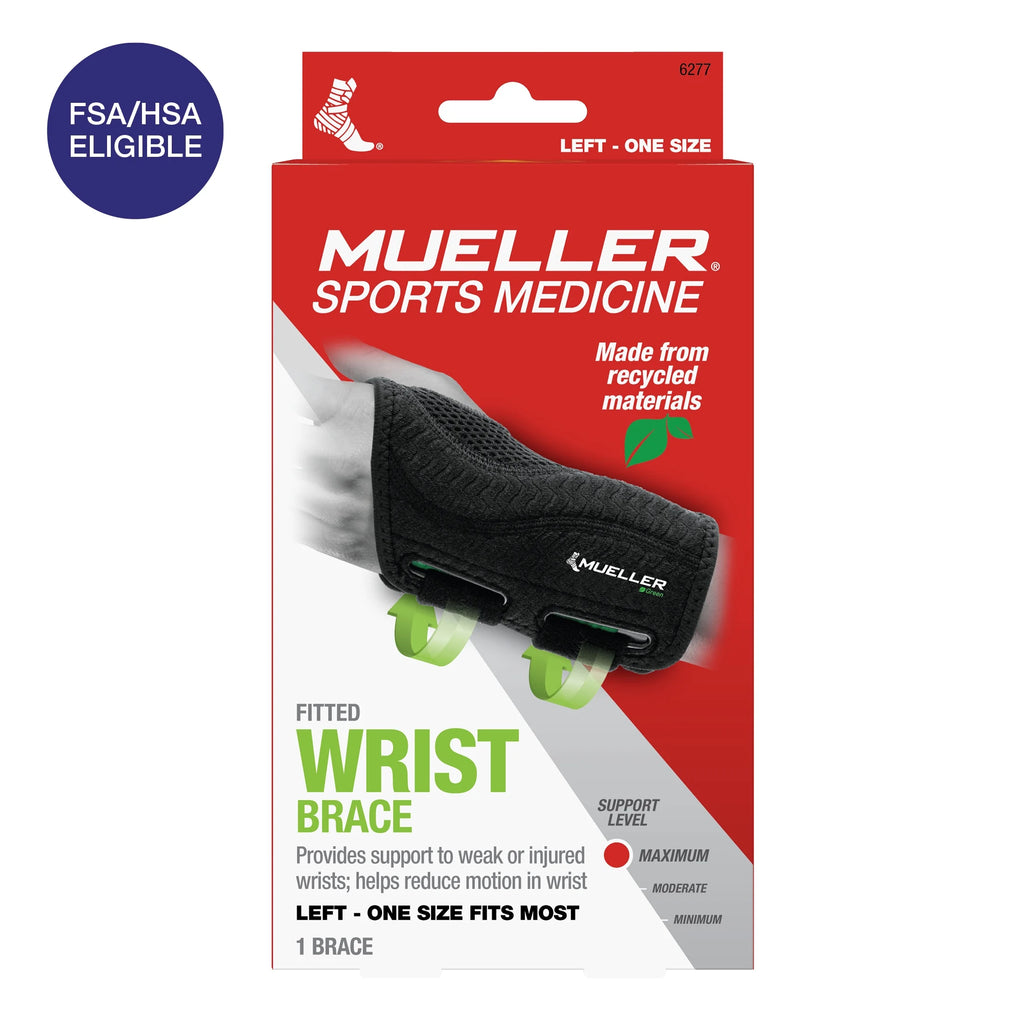 Green Fitted Wrist Brace, Left Hand, Unisex, One Size Fits Most, Black