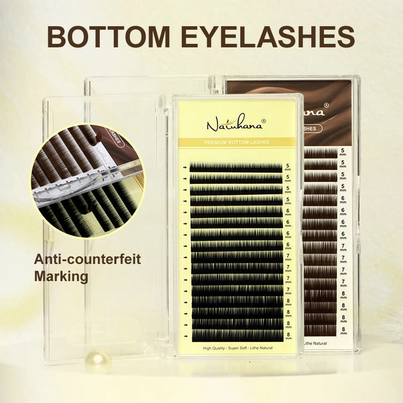 Individual Natural Soft Bottom Eyelash Extensions - J Curl 5-8 Mix Synthetic Mink Lower Lashes for Makeup Application