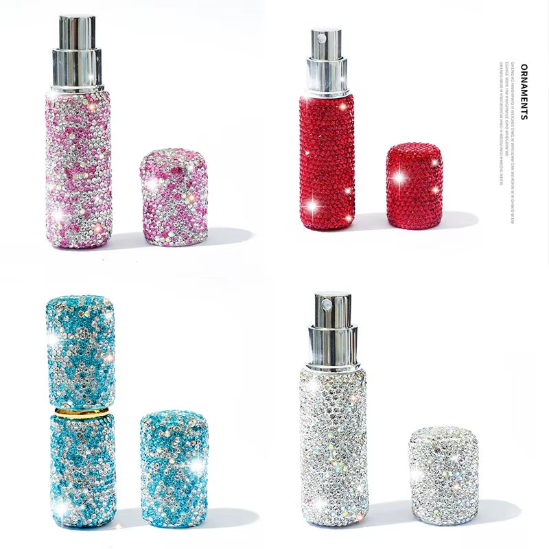 Diamond-Encrusted 10ml Glass Perfume Spray Bottle - Refillable Mini Cosmetic Vial