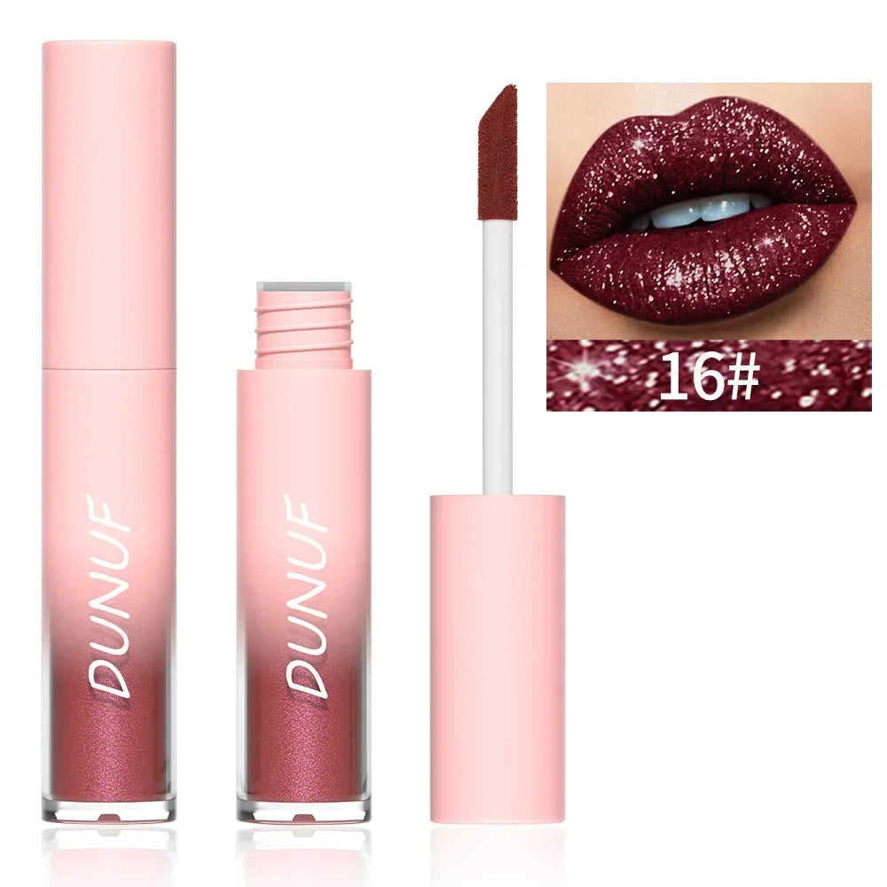 18-Color Metallic Waterproof Lip Gloss Set with Long-Lasting Matte and Shimmer Finishes for Women
