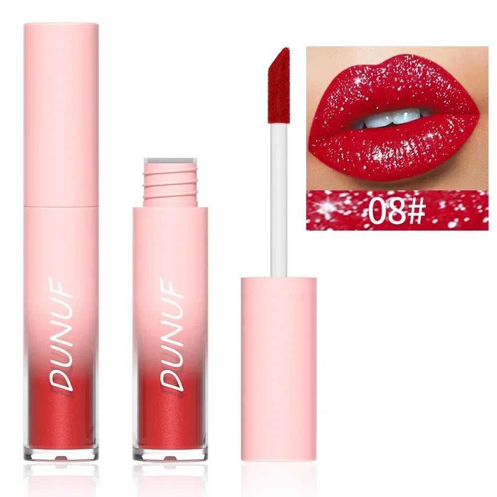 18-Color Metallic Waterproof Lip Gloss Set with Long-Lasting Matte and Shimmer Finishes for Women