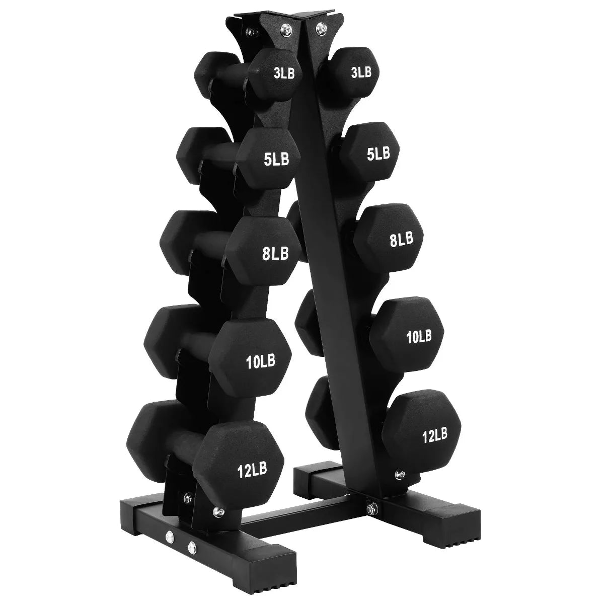 BalanceFrom 110-Pound Neoprene Coated Cast Iron Dumbbell Set with Stand, Includes 10 Pairs of Weights Ranging from 1 to 10 Pounds, Black