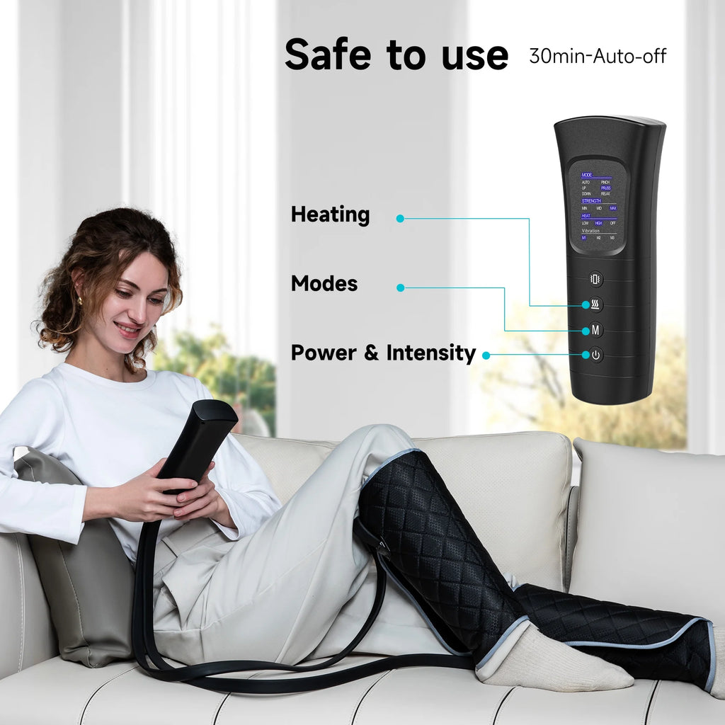 Leg Massager for Circulation, Leg Arm Calf Air Compression Massager with 6 Modes, 2 Heating Levels, 3 Intensities and Auto-Off