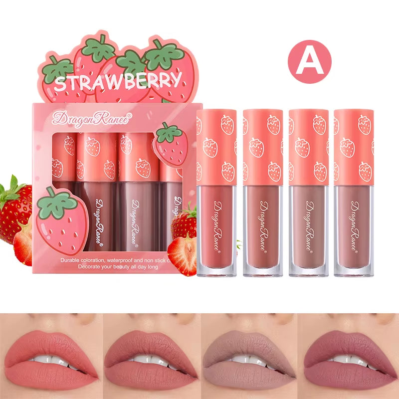 Velvet Matte Lip Gloss Set - 3 or 4 Pieces, Long-Lasting, Non-Fading, Non-Stick Cup, Fruit Scented, Smooth and Lightweight Formula