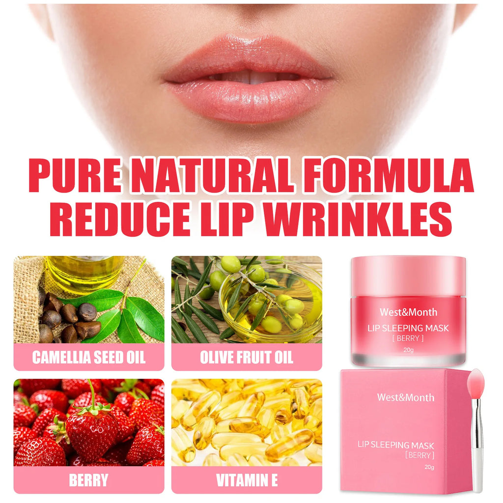 Berry Lip Sleeping Mask - 20G Moisturizing Balm for Nighttime Care, Reduces Lip Lines, Nourishing Formula, Korean Skincare