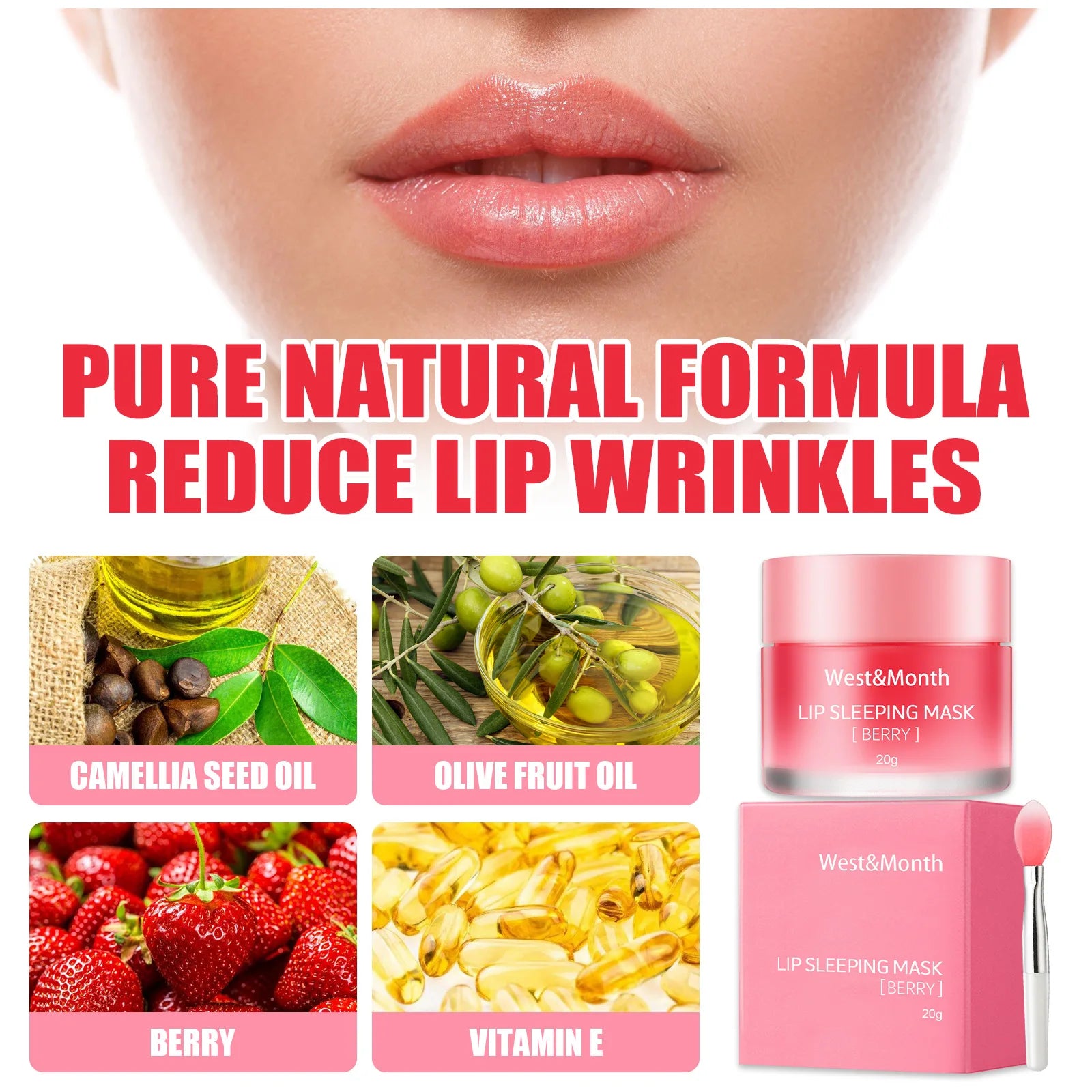 Berry Lip Sleeping Mask - 20G Moisturizing Balm for Nighttime Care, Reduces Lip Lines, Nourishing Formula, Korean Skincare