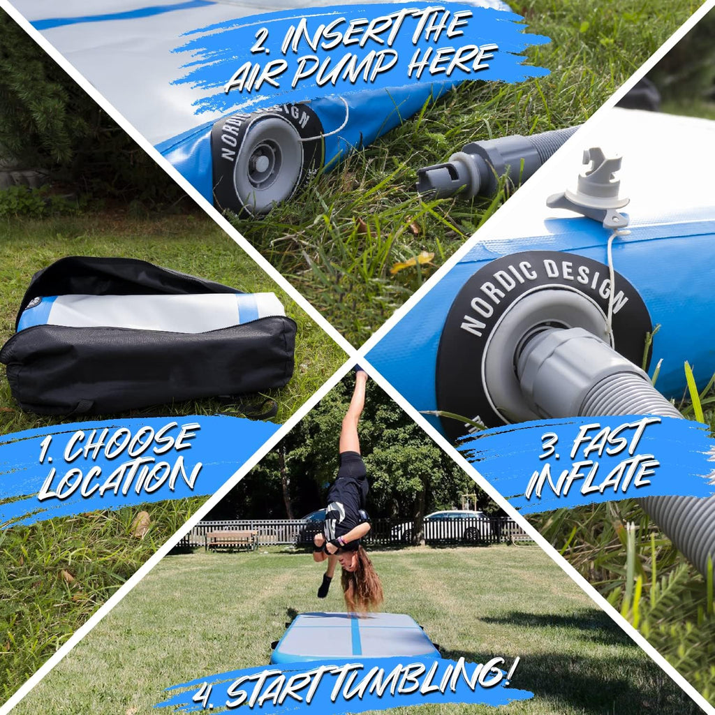 Inflatable Carbon Air Tumble Track with Electric Pump - Available in 10Ft, 13Ft, 16Ft, 20Ft, and 26Ft - Ideal for Gymnastics, Cheerleading, and Tumbling at Home