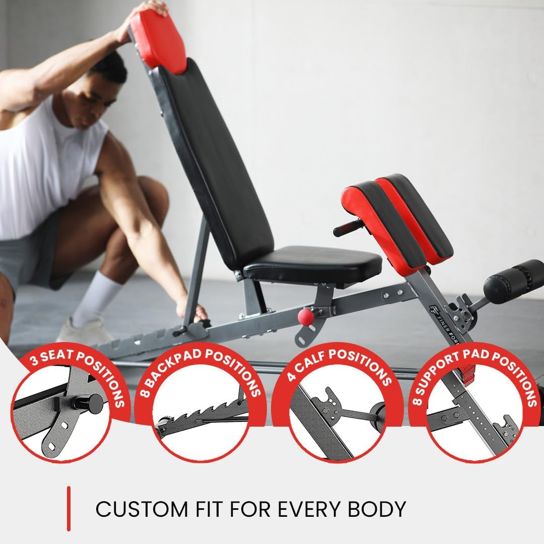 Comprehensive FID Weight Bench for Full-Body Workouts – Hyper Back Extension, Roman Chair, Adjustable Ab Sit-Up, Incline/Decline, and Flat Bench Functions