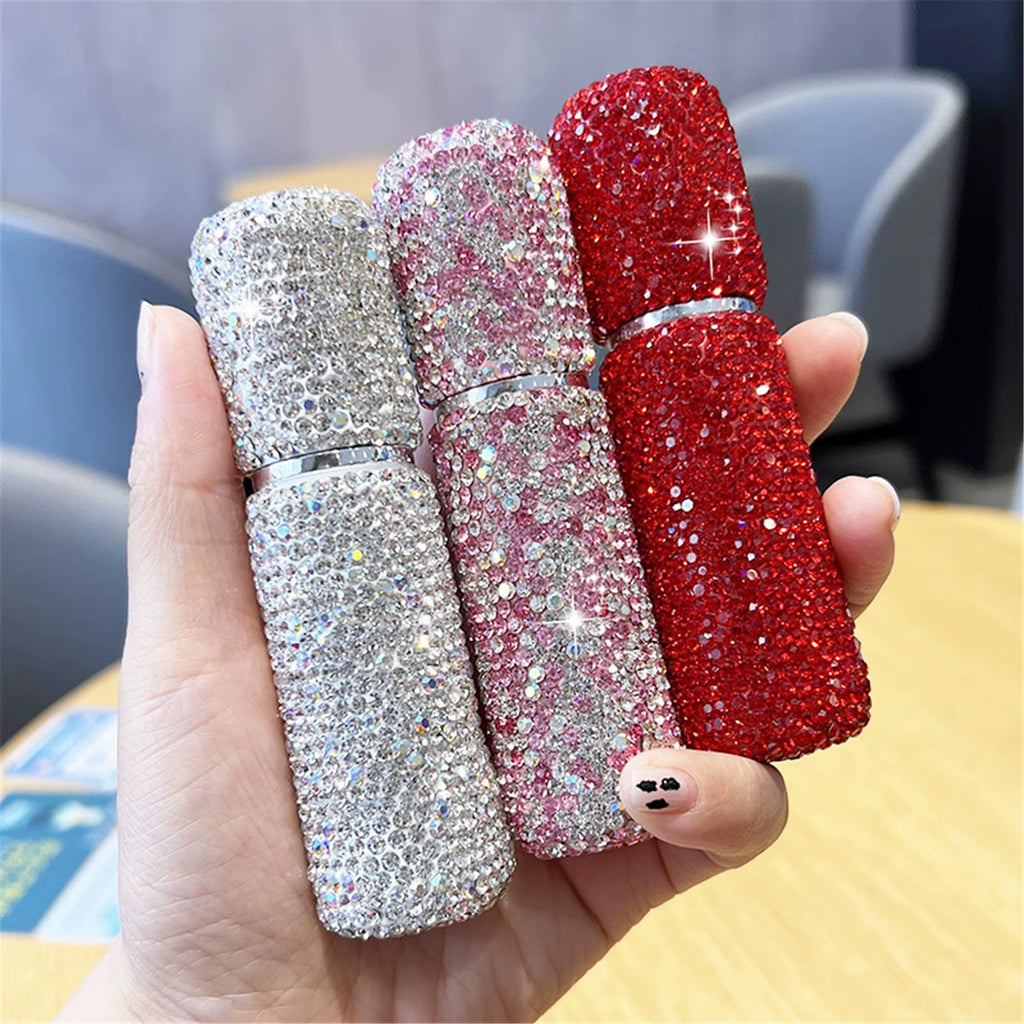 Diamond-Encrusted 10ml Glass Perfume Spray Bottle - Refillable Mini Cosmetic Vial