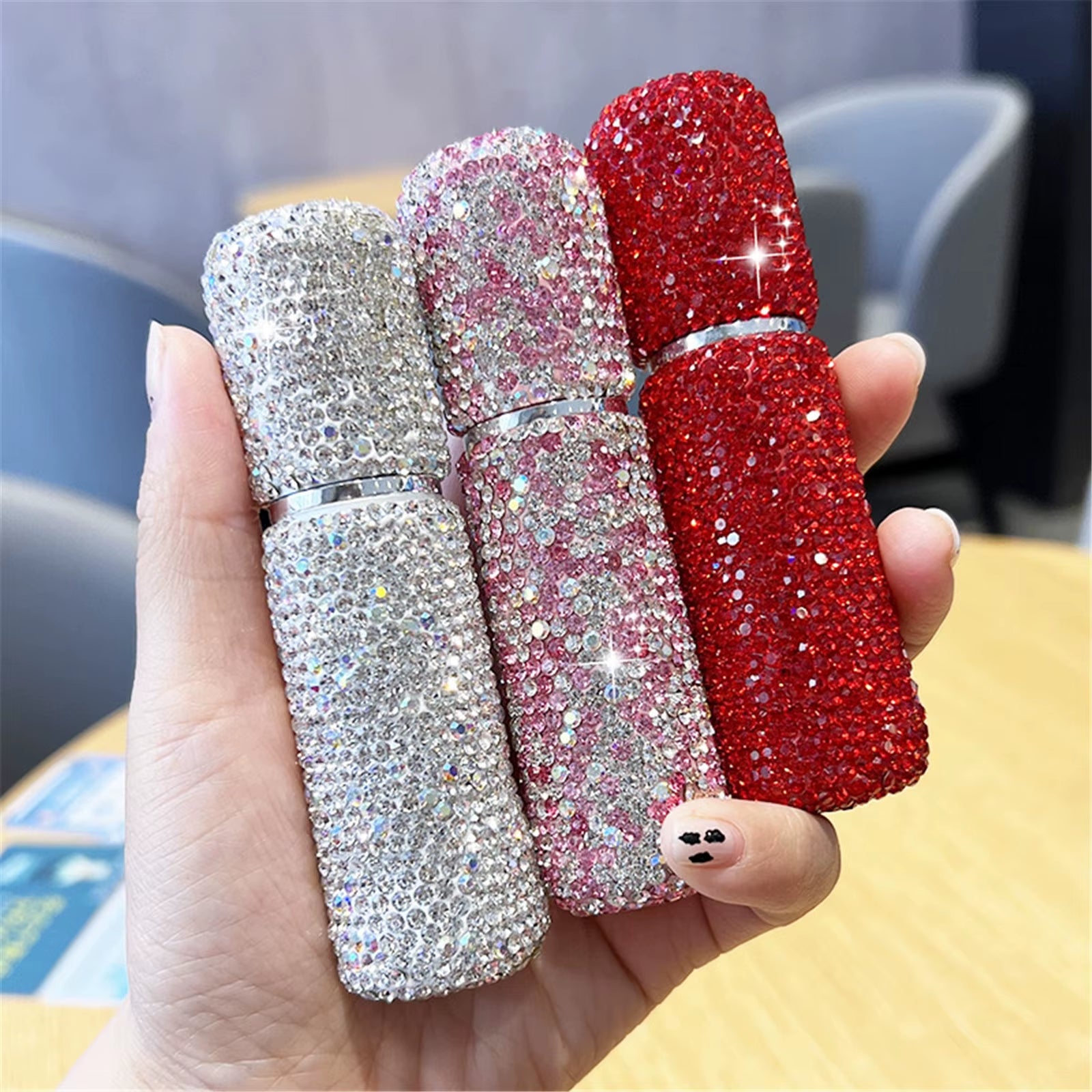 Diamond-Encrusted 10ml Glass Perfume Spray Bottle - Refillable Mini Cosmetic Vial