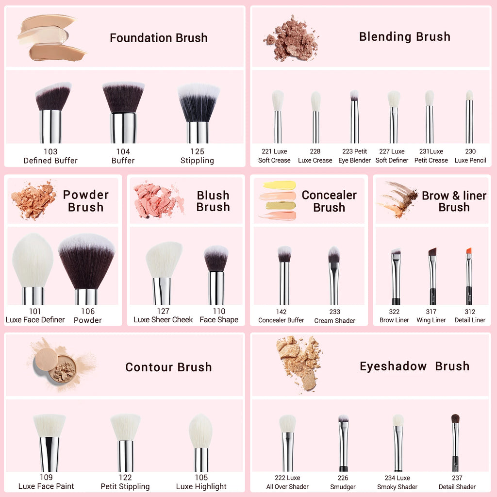 Professional 25-Piece Makeup Brush Set for Foundation, Powder, Contouring, Blending, Eyeshadow, and Blush - Goat Hair and Synthetic Materials