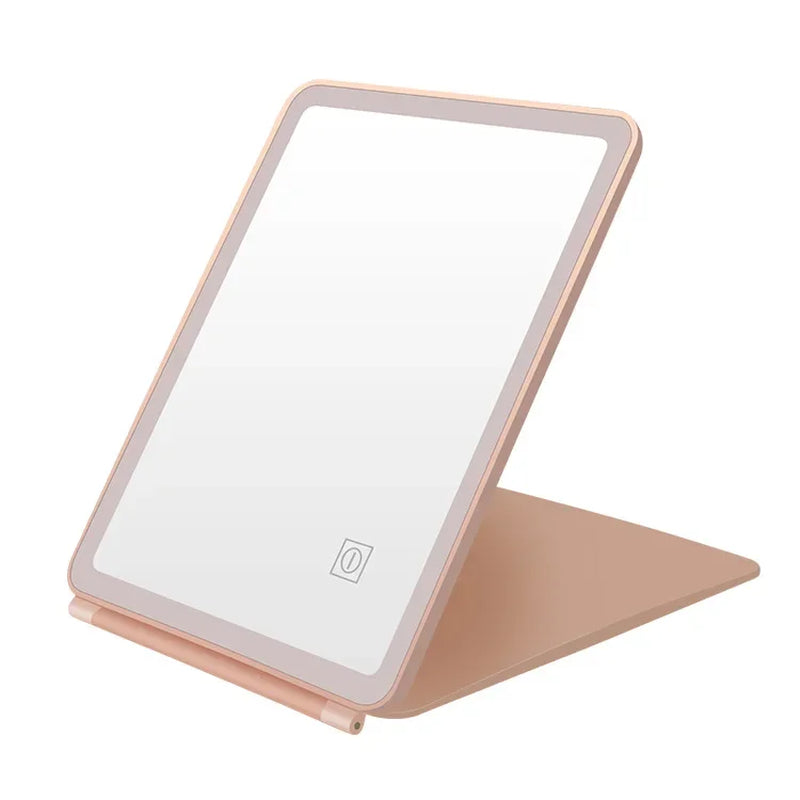 Portable LED Lighted Vanity Makeup Mirror with Touch Screen Dimming and Three Color Settings - Folding Cosmetic Travel Mirror and Large Table Mirror
