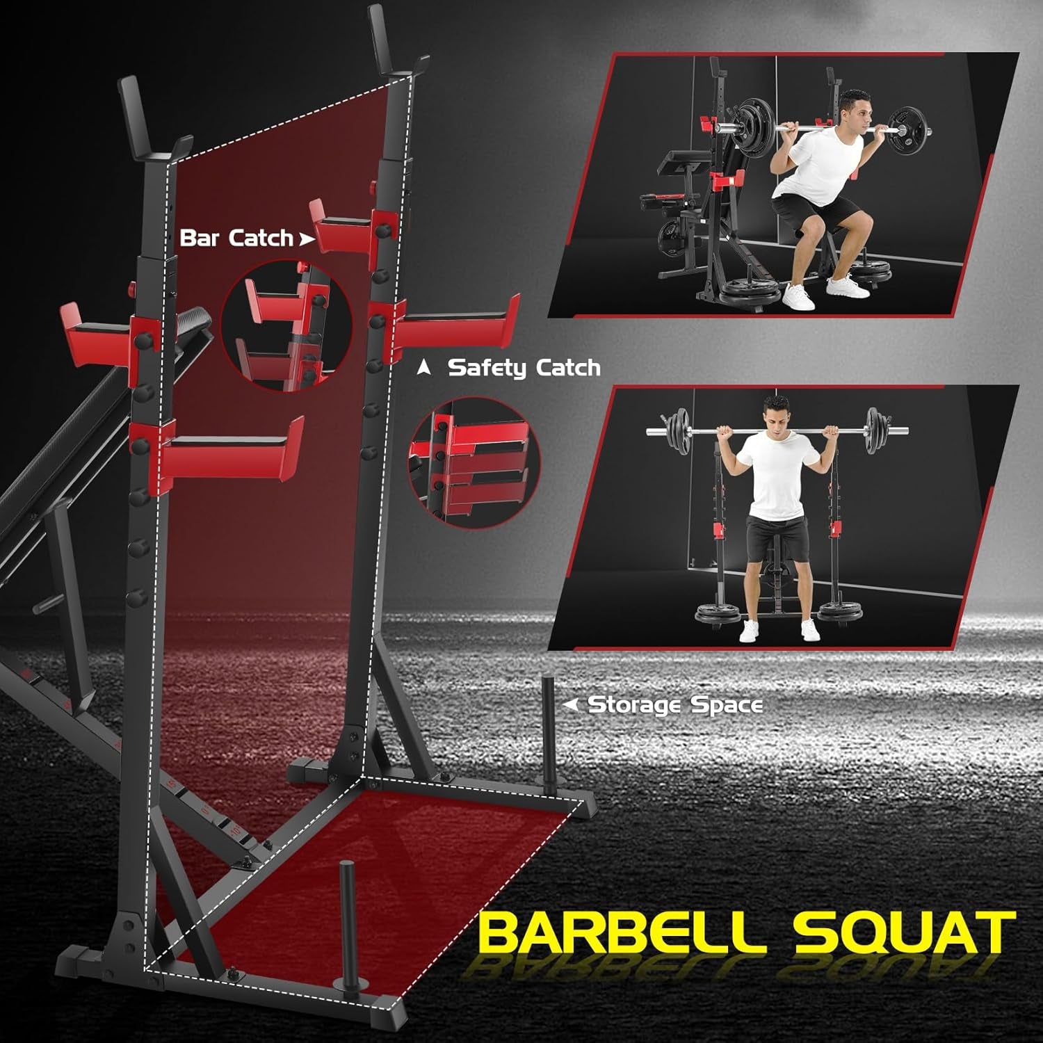900 lbs Weight Bench Set with Squat Rack, Preacher Curl Attachment, and Leg Extension for Complete Home Gym Training