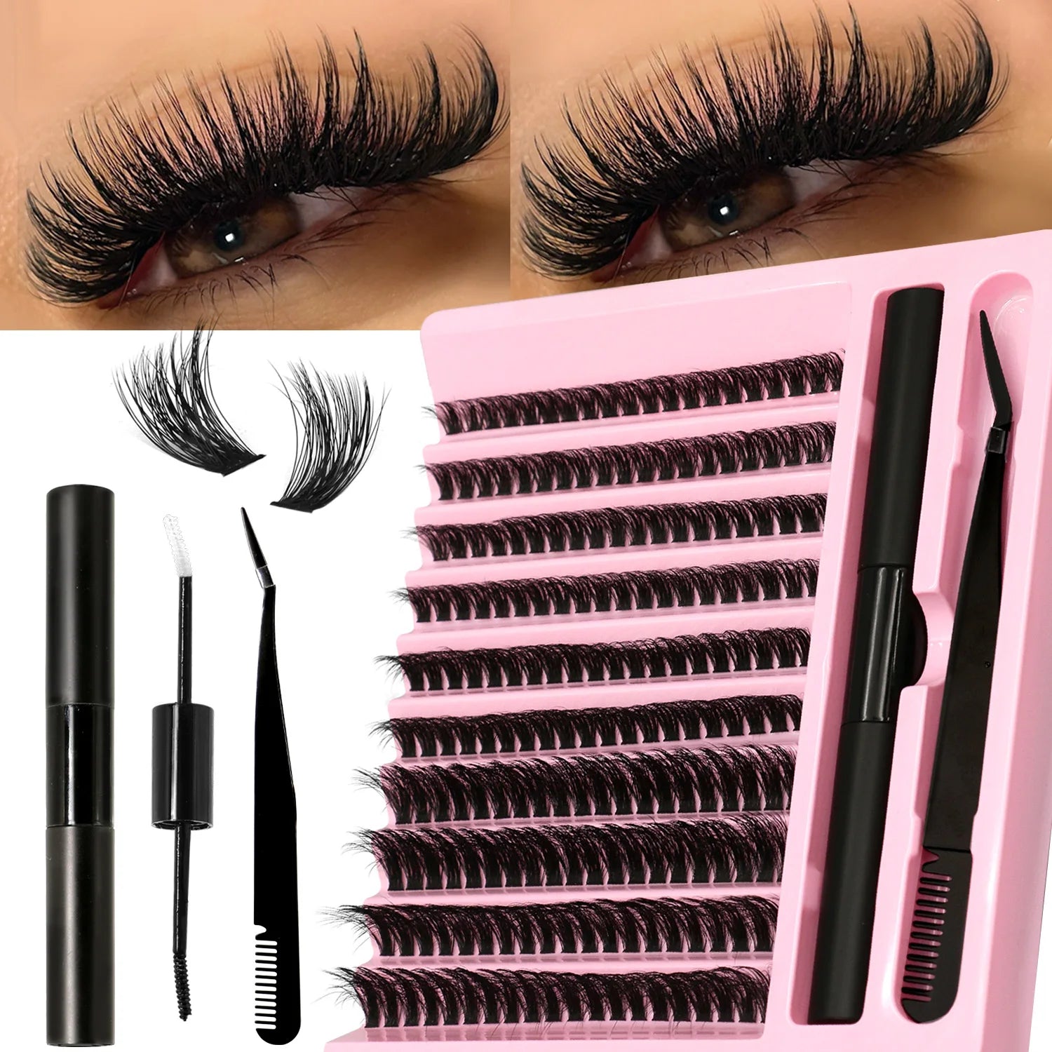DIY Individual Lash Cluster Kit with Bond and Seal for Eyelash Extensions