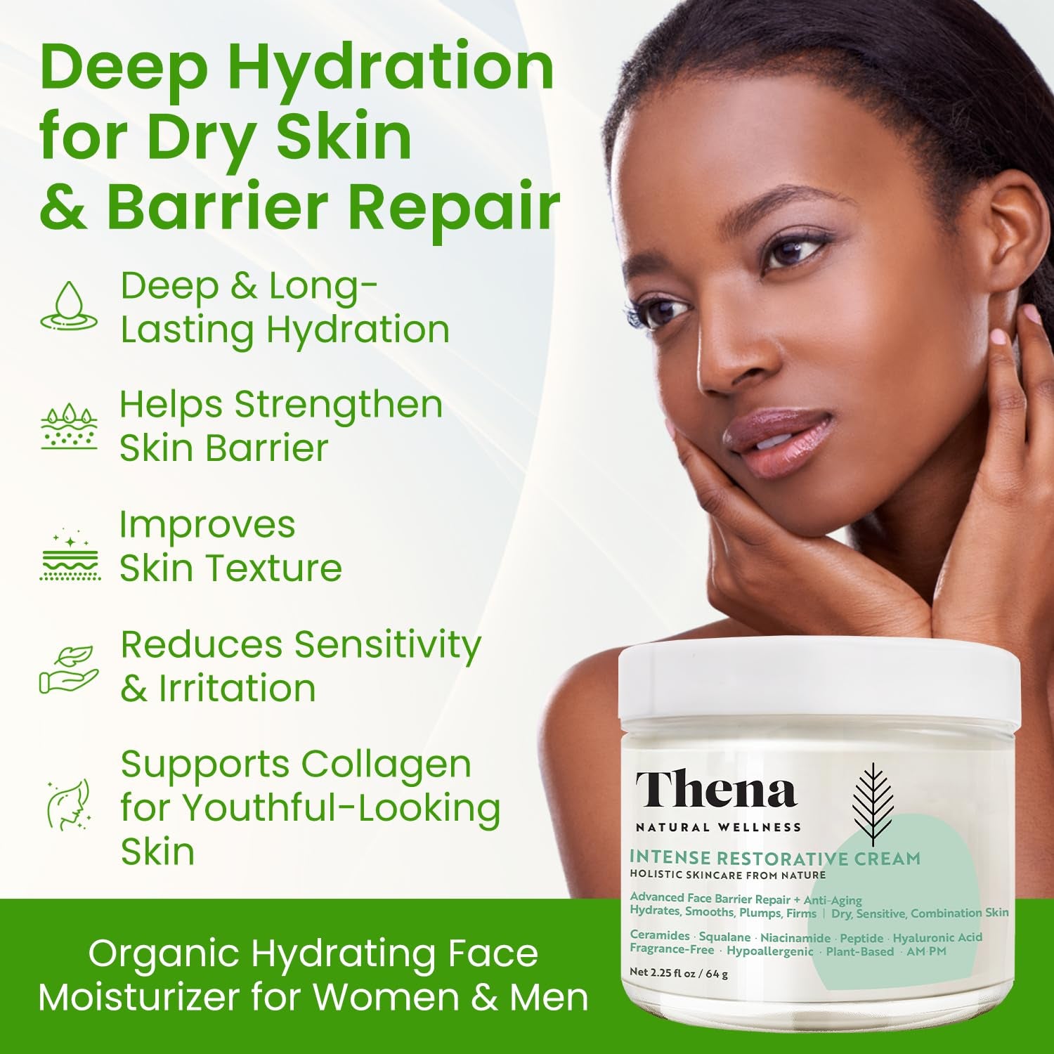 Advanced Skin Barrier Repair Moisturizer for Dry Sensitive Skin with Ceramides, Niacinamide, Hyaluronic Acid, Squalane, and Anti-Aging Peptides - Fragrance-Free Hydration and Soothing Recovery
