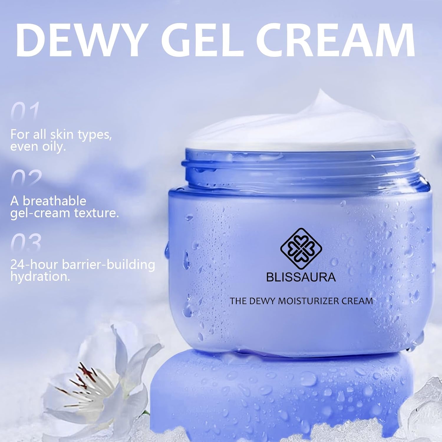 Dewy Skin Hydrating Face Cream with Hyaluronic Acid - Lightweight Moisturizer for Dry and Sensitive Skin - Ideal Makeup Primer for a Radiant Finish - 1.7 Oz
