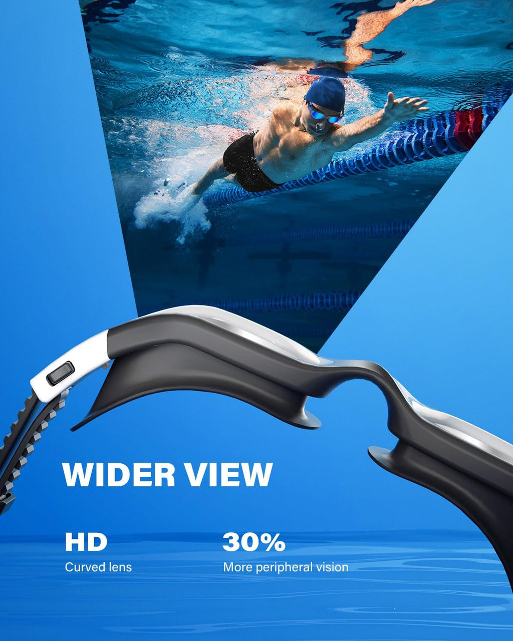 Premium Adult Swimming Goggles with UV Protection, Anti-Glare, Anti-Fog, Anti-Leak Design, and Silicone Strap - Clear/Polarized Lenses