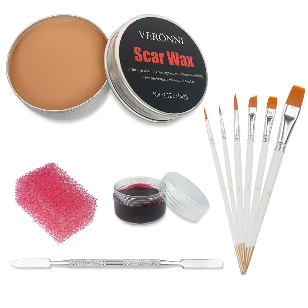 Professional SFX Makeup Kit - 12 Color Face and Body Paint, Oil-Based Special Effects for Halloween, Wound and Scar Wax, Fake Scab, Blood, and Spatula Included