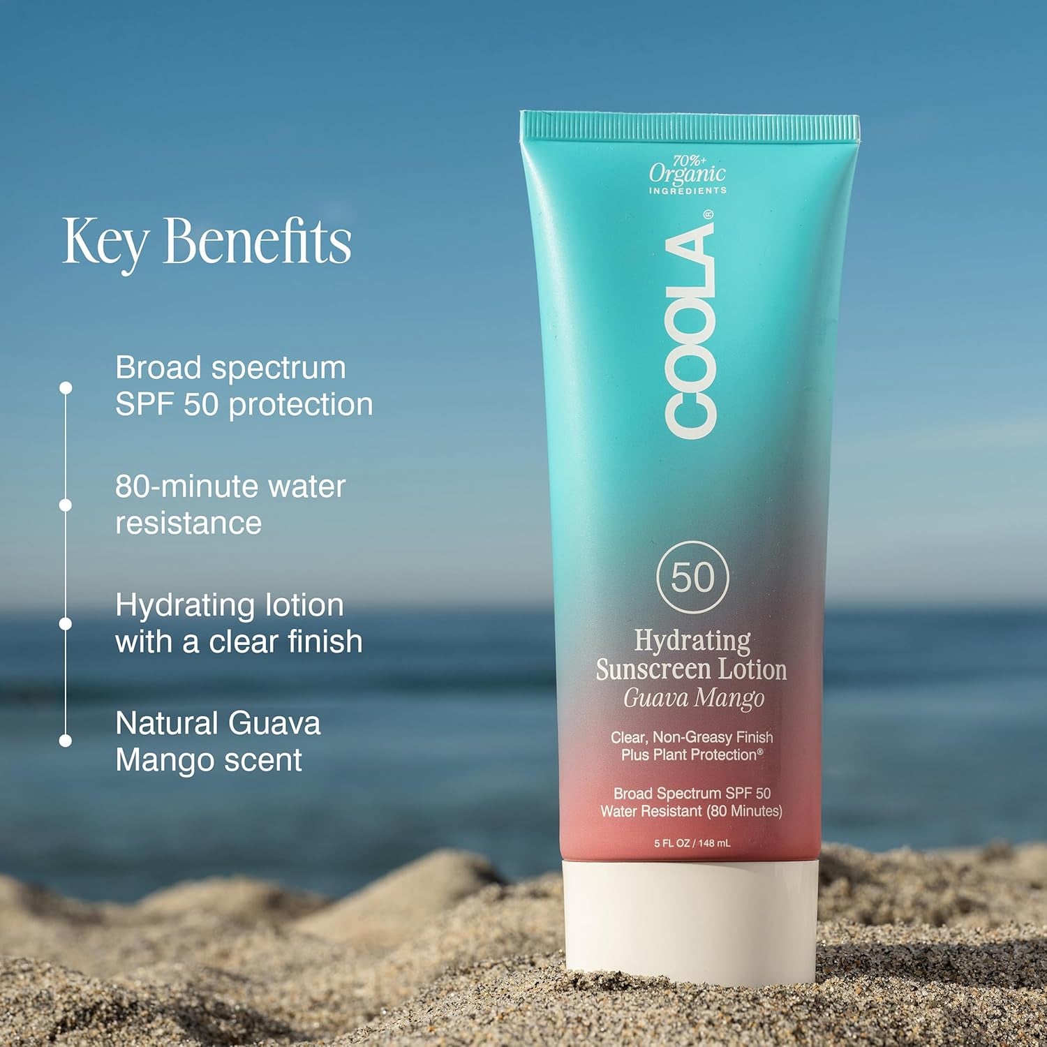 Organic Sunscreen SPF 50 Body Lotion - Dermatologist Tested Daily Protection, Vegan and Gluten Free, Guava Mango, 5 Fl Oz