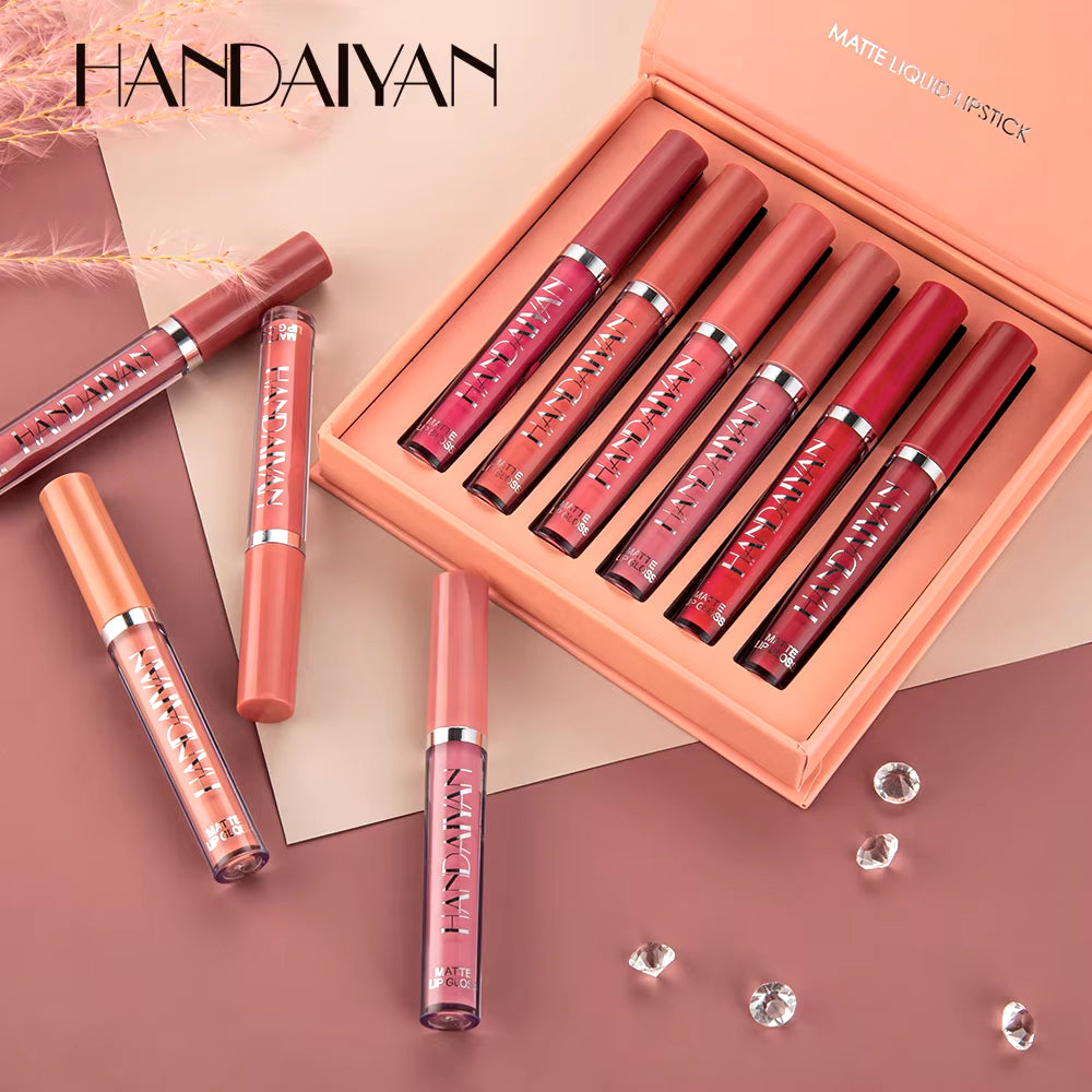 Set of 6 Long-Lasting Nonstick Liquid Lipsticks in Gift Box – Matte Finish Lip Gloss with Fade Resistance