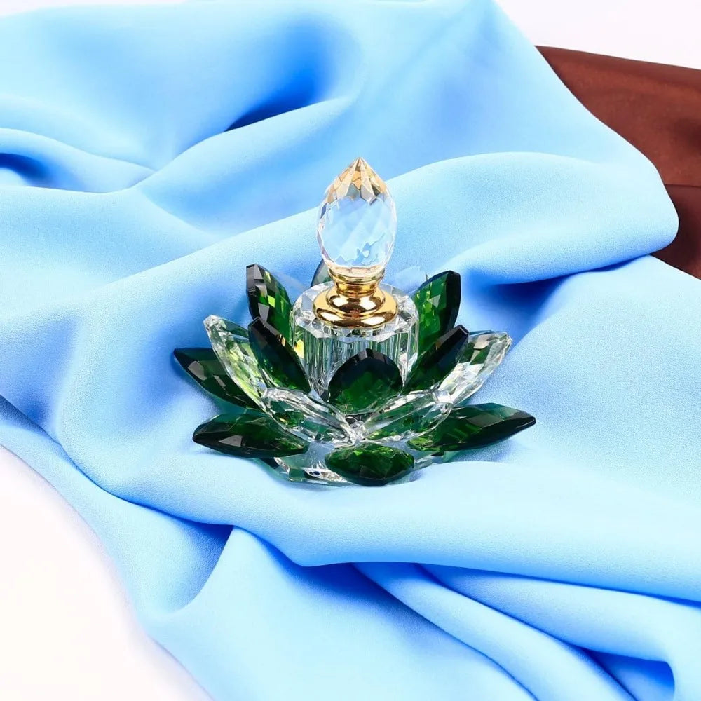 Elegant Green Crystal Perfume Bottles - 5ml Lotus Flower Figurines for Women, Ideal for Home Decor and Gifting
