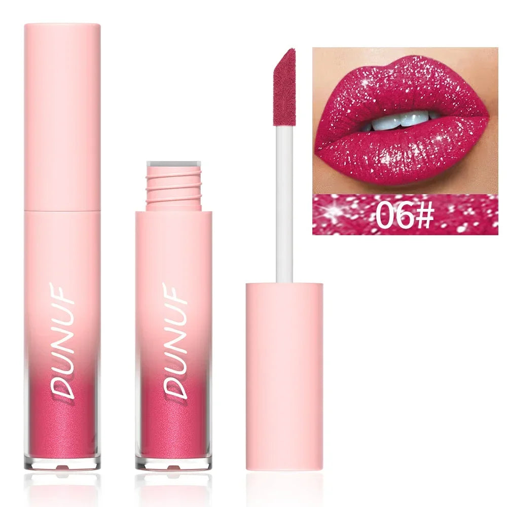 18-Color Metallic Waterproof Lip Gloss Set with Long-Lasting Matte and Shimmer Finishes for Women