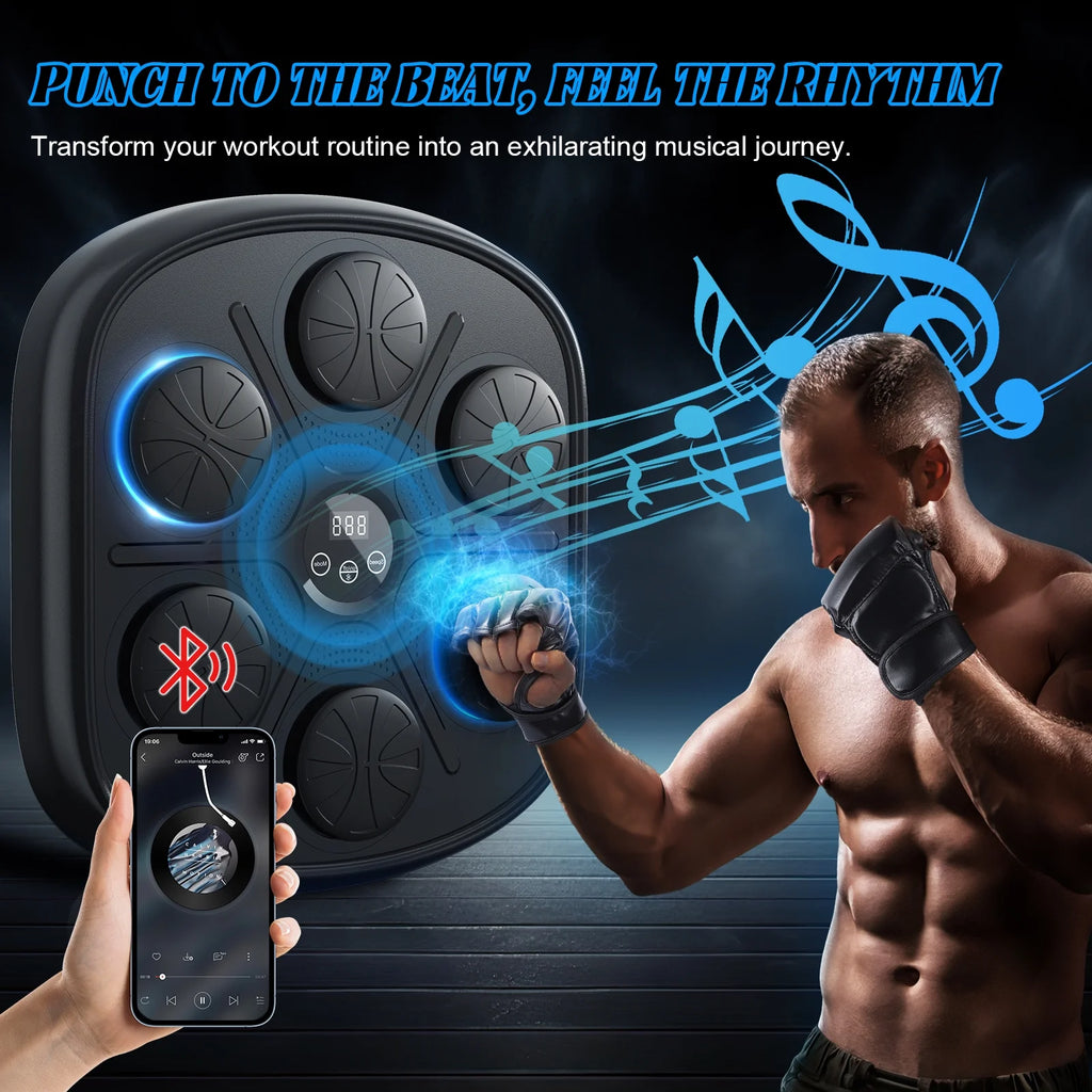 Advanced Adult Smart Music Boxing Machine with Display, Wall-Mounted Fitness Equipment and Boxing Gloves for Home and Gym (Black)