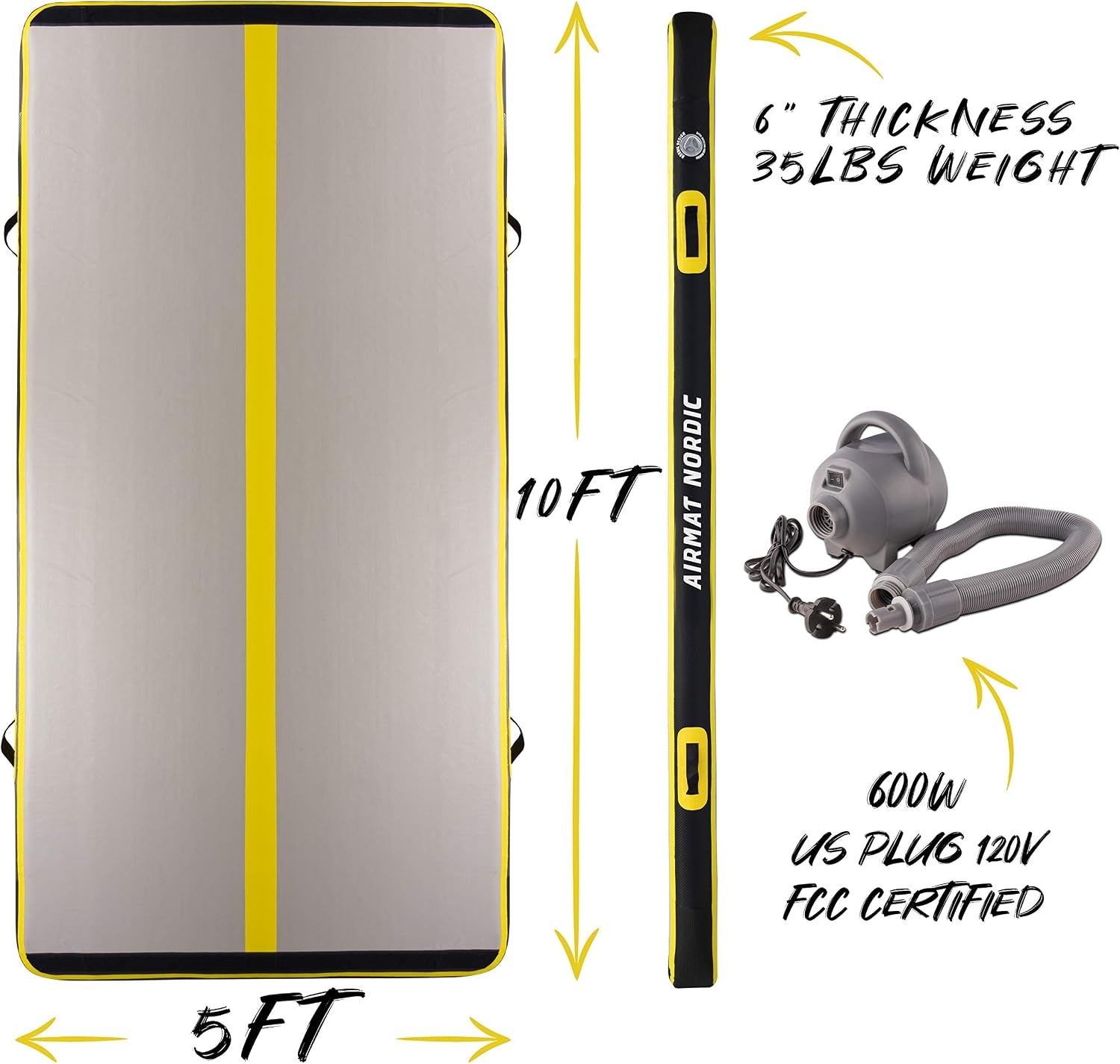 Inflatable Carbon Air Tumble Track with Electric Pump - Available in 10Ft, 13Ft, 16Ft, 20Ft, and 26Ft - Ideal for Gymnastics, Cheerleading, and Tumbling at Home